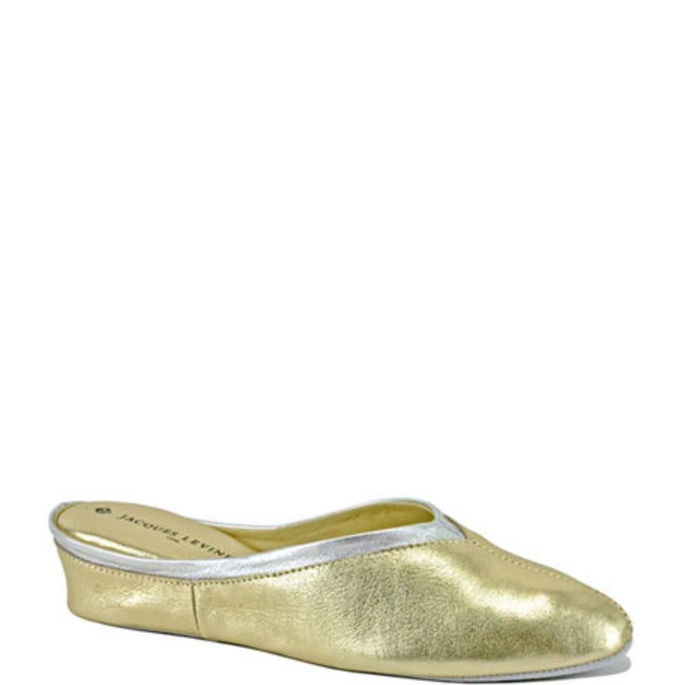 [JACQUES LEVINE] Metallic Leather Mule Slippers